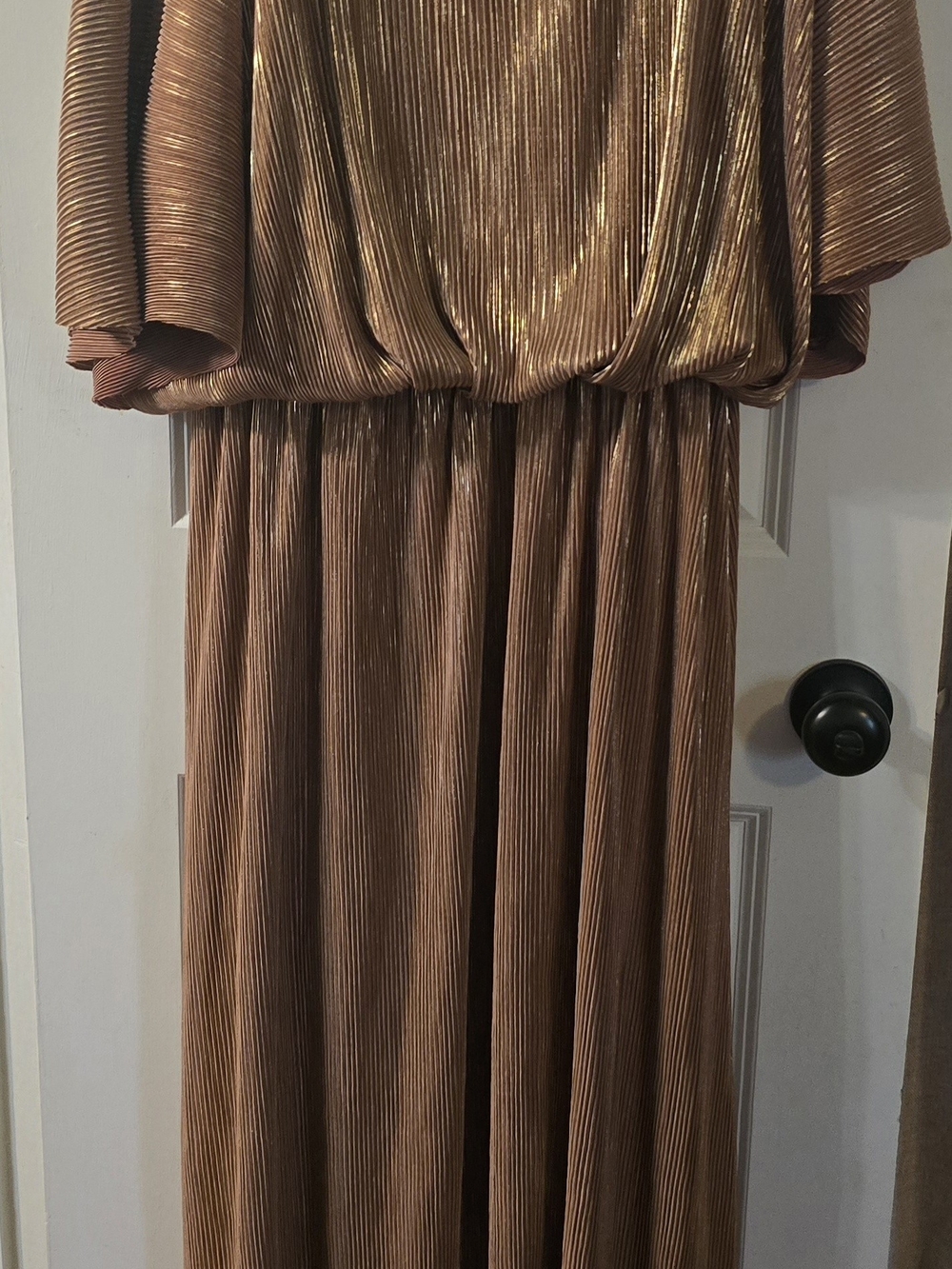 Pleated Maxi Dress in Metallic Bronze